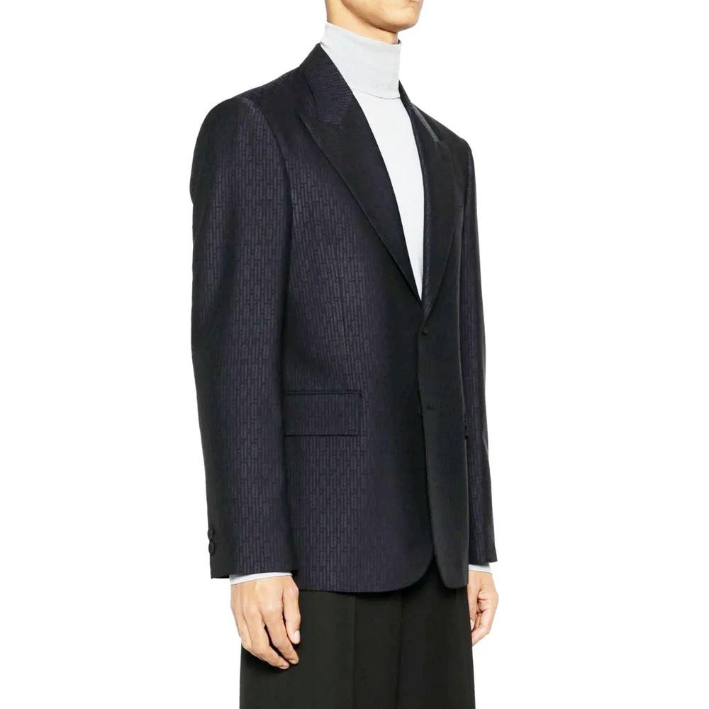 Men’s Blue Wool Blazer – Fendi Tailored Peak Lapel Designer Jacket