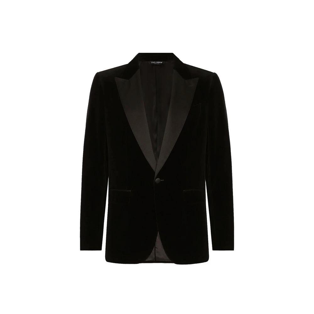 Men’s Black Cotton Tuxedo – Dolce & Gabbana Peak Lapel Tailored Suit Jacket