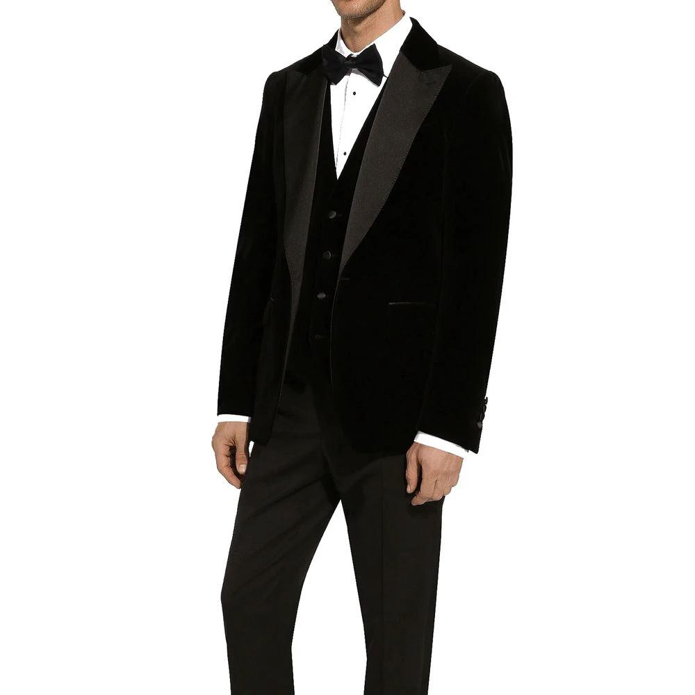 Men’s Black Cotton Tuxedo – Dolce & Gabbana Peak Lapel Tailored Suit Jacket