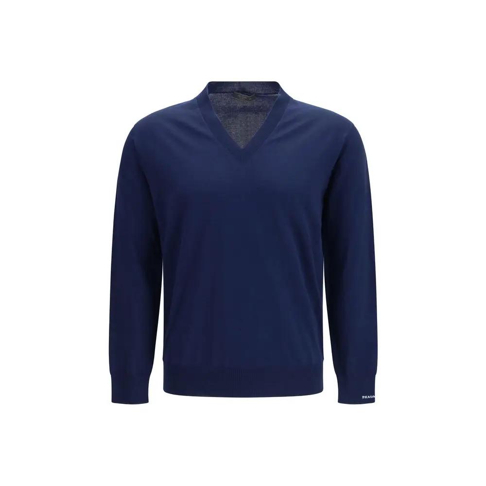 Pull en coton col V pour homme – Prada, tricot léger, créateur, PE26