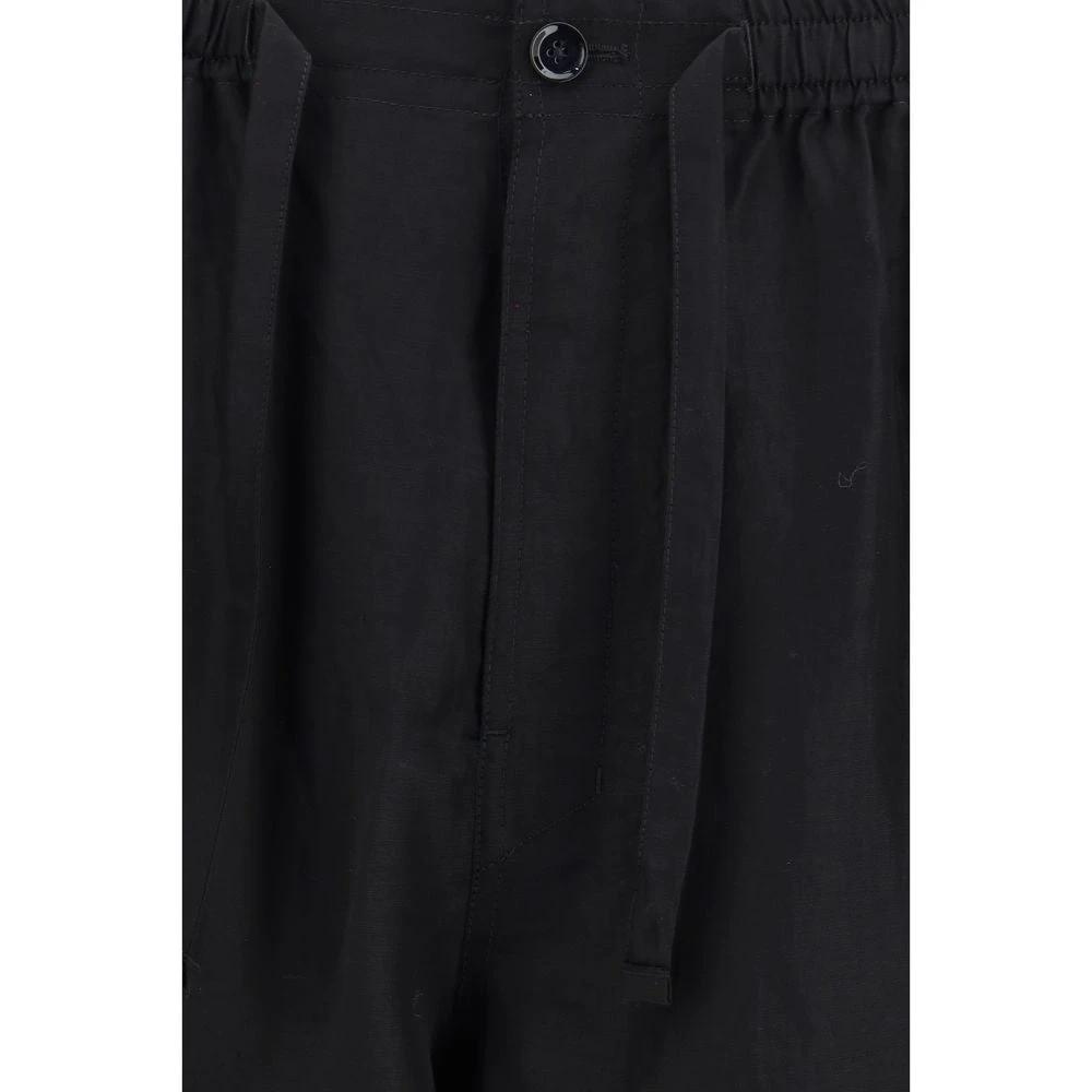 Men’s Black Linen Pyjama Pants – Lemaire Relaxed Fit Satin-Blend Trousers SS26