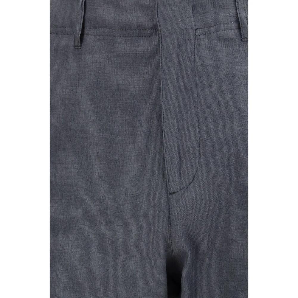 Men’s Linen Cargo Pants – Lardini Gray Elastic Waist Summer Trousers