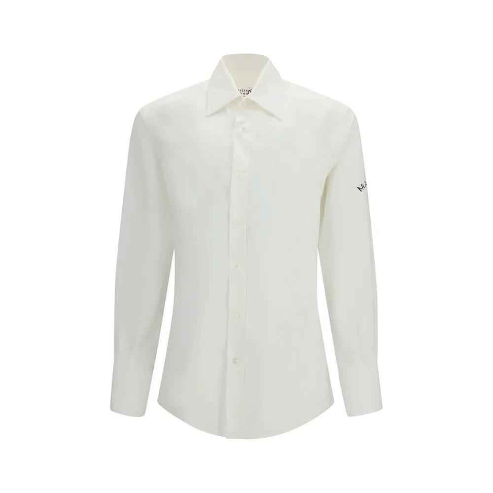 Women’s White Cotton Shirt Dress – MM6 Oversized Logo Sleeve Designer Shirt SS26