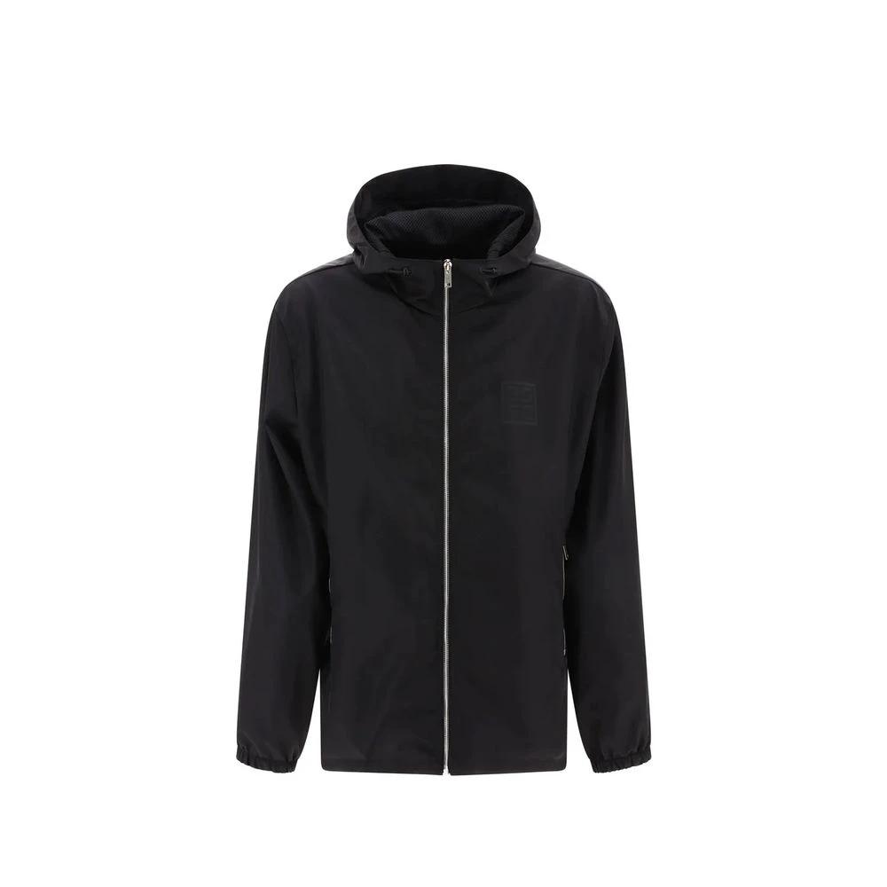 Men’s Black Shell Jacket – Givenchy 4G Logo Hooded Technical Zip Jacket