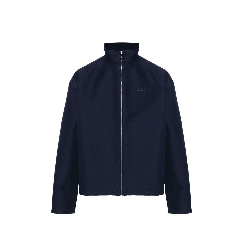 Men’s Blue Marabou Zip Jacket – Gucci Oversized Wool Blend Designer Jacket