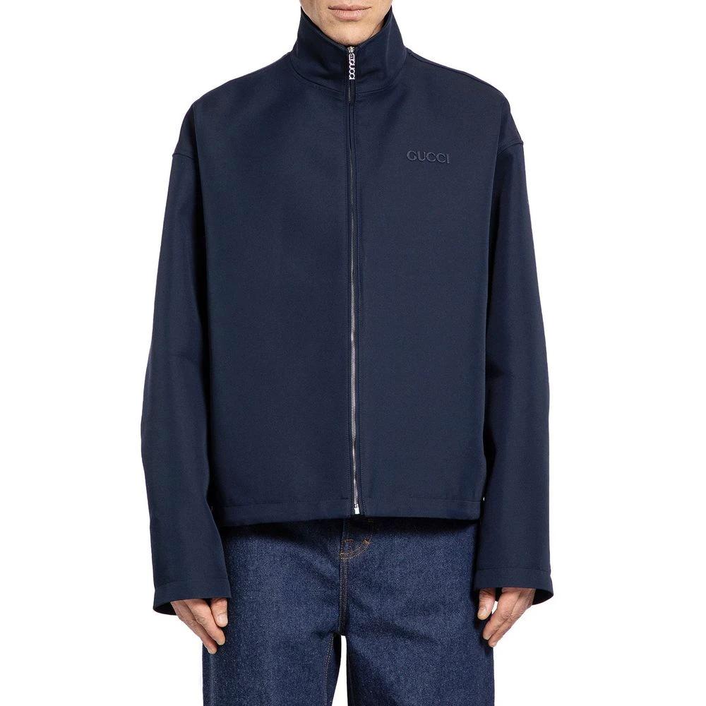 Men’s Blue Marabou Zip Jacket – Gucci Oversized Wool Blend Designer Jacket