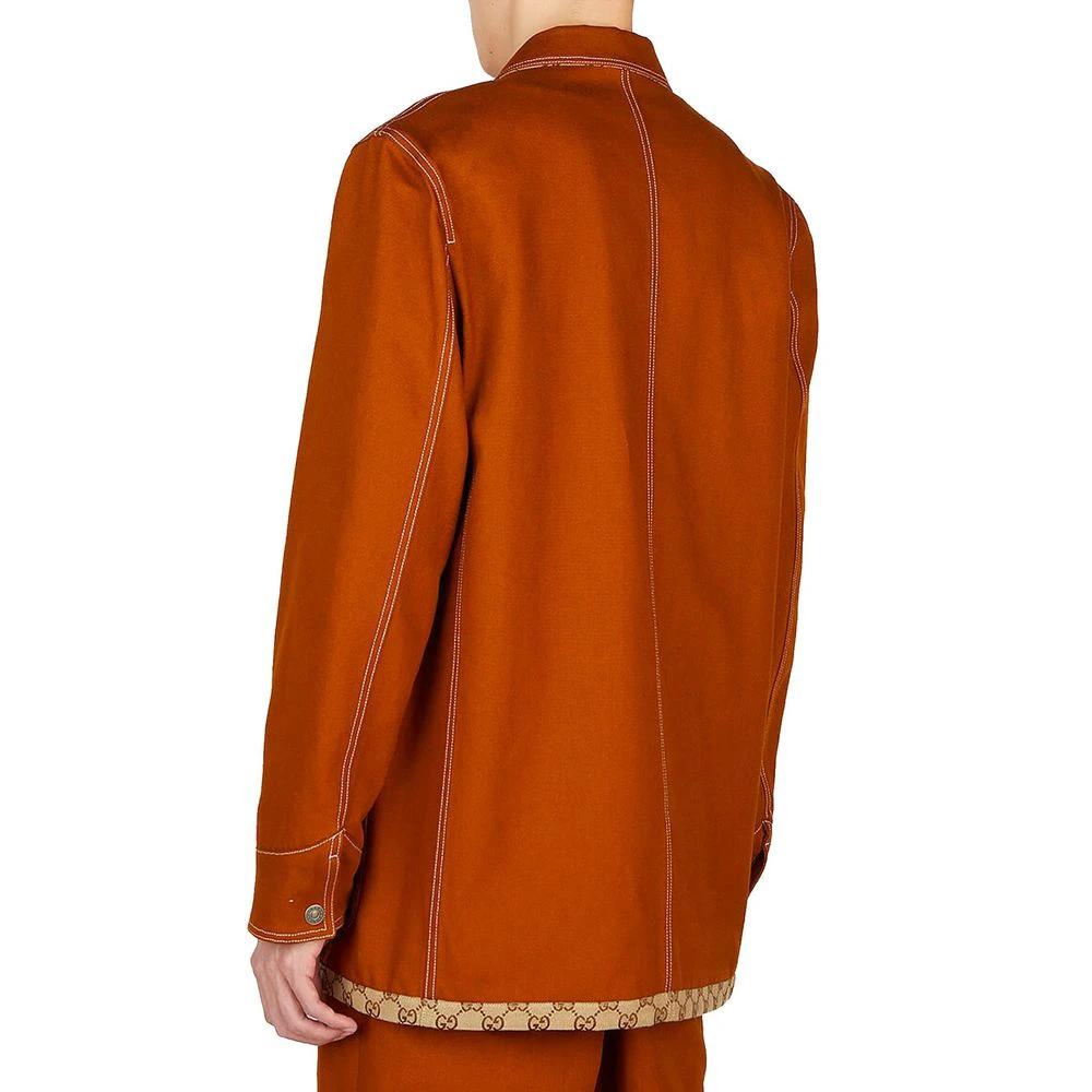 Men’s Brown Cotton Coat – Gucci Logo Print Designer Utility Coat