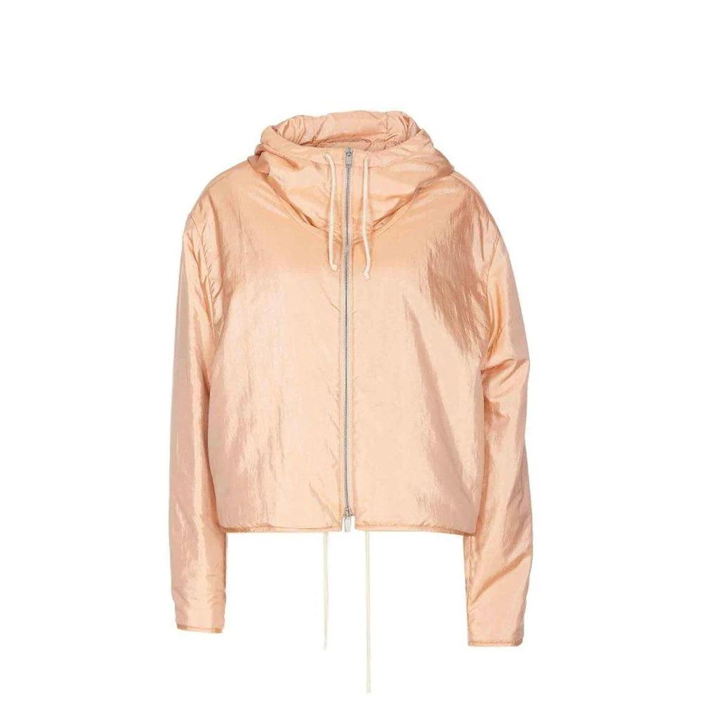 Women’s Multicolor Shell Jacket – Jil Sander Satin Hooded Zip Designer Jacket