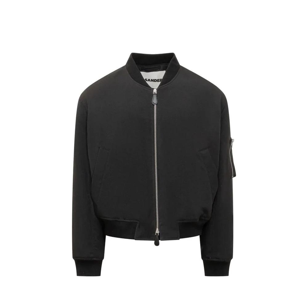 Men’s Black Bomber Jacket – Jil Sander Minimalist Zip-Up Designer Jacket