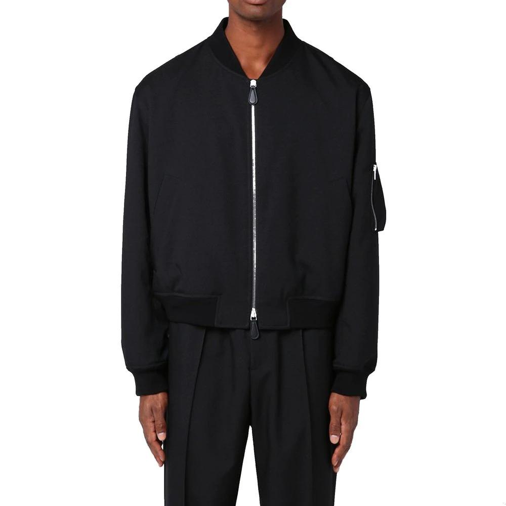 Men’s Black Bomber Jacket – Jil Sander Minimalist Zip-Up Designer Jacket