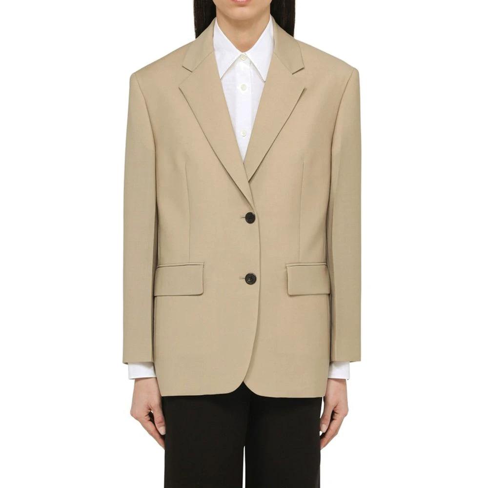 Women’s Beige Mohair Blazer – Prada Single-Breasted Wool Designer Jacket