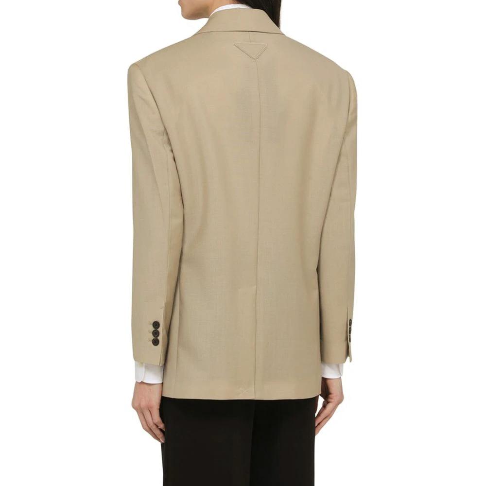Women’s Beige Mohair Blazer – Prada Single-Breasted Wool Designer Jacket
