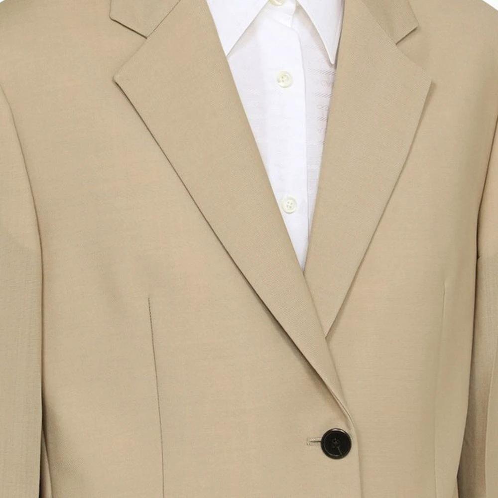 Women’s Beige Mohair Blazer – Prada Single-Breasted Wool Designer Jacket