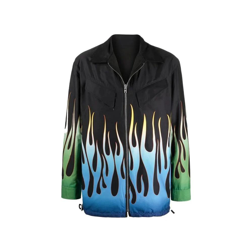 Men’s Black Cotton Jacket – Kenzo Logo Patch Zip-Up Shell Jacket