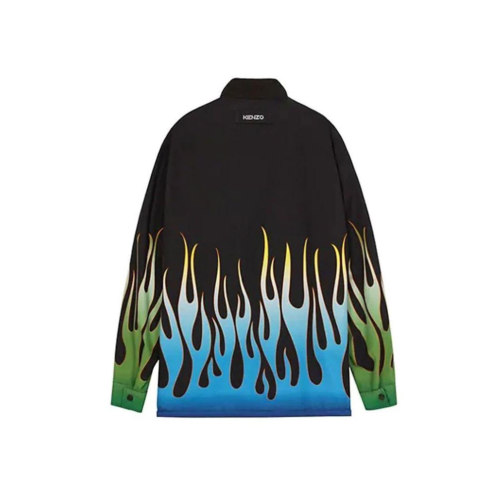 Men’s Black Cotton Jacket – Kenzo Logo Patch Zip-Up Shell Jacket