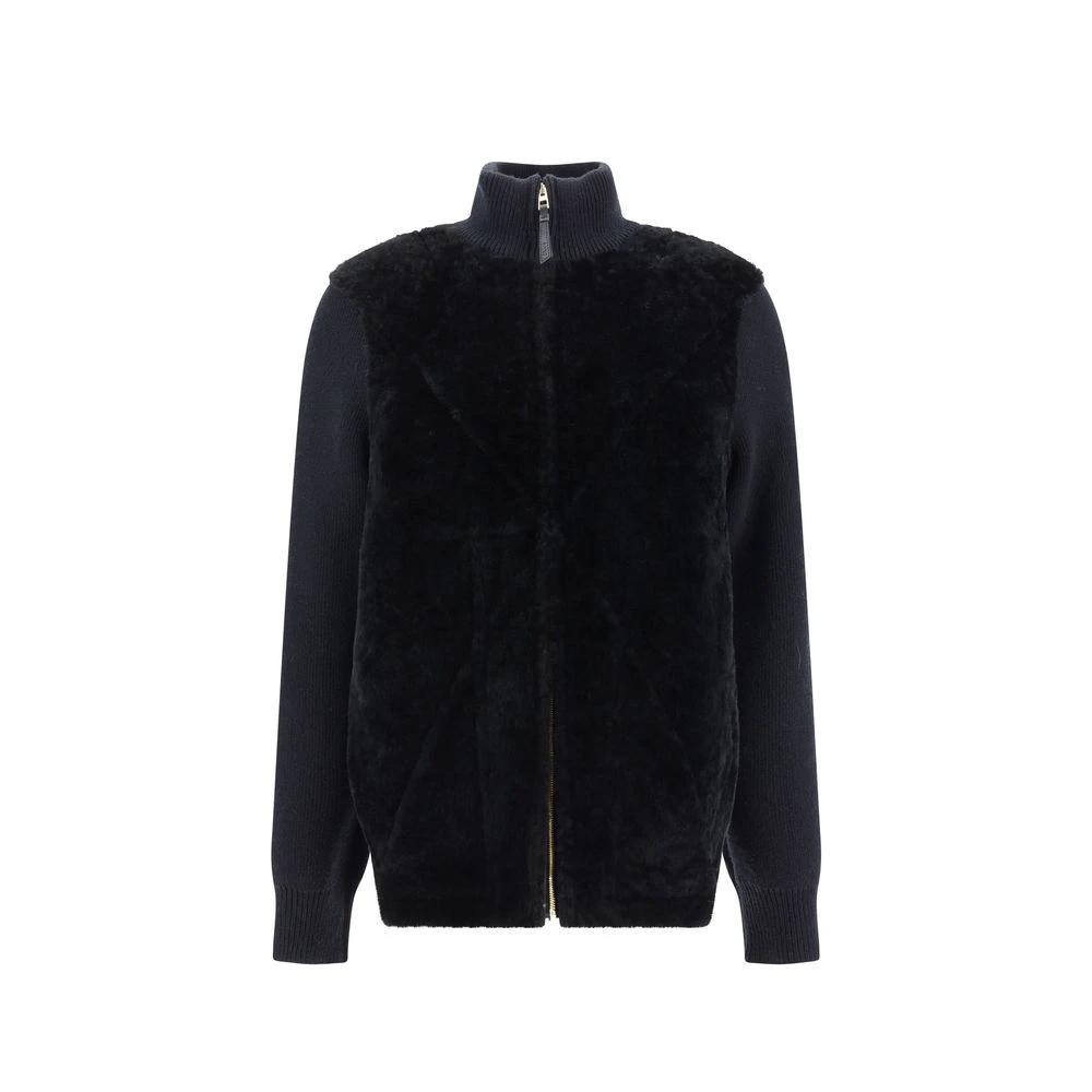 Women’s Black Shearling Coat – Loewe Lamb Fur Zip-Up Designer Jacket