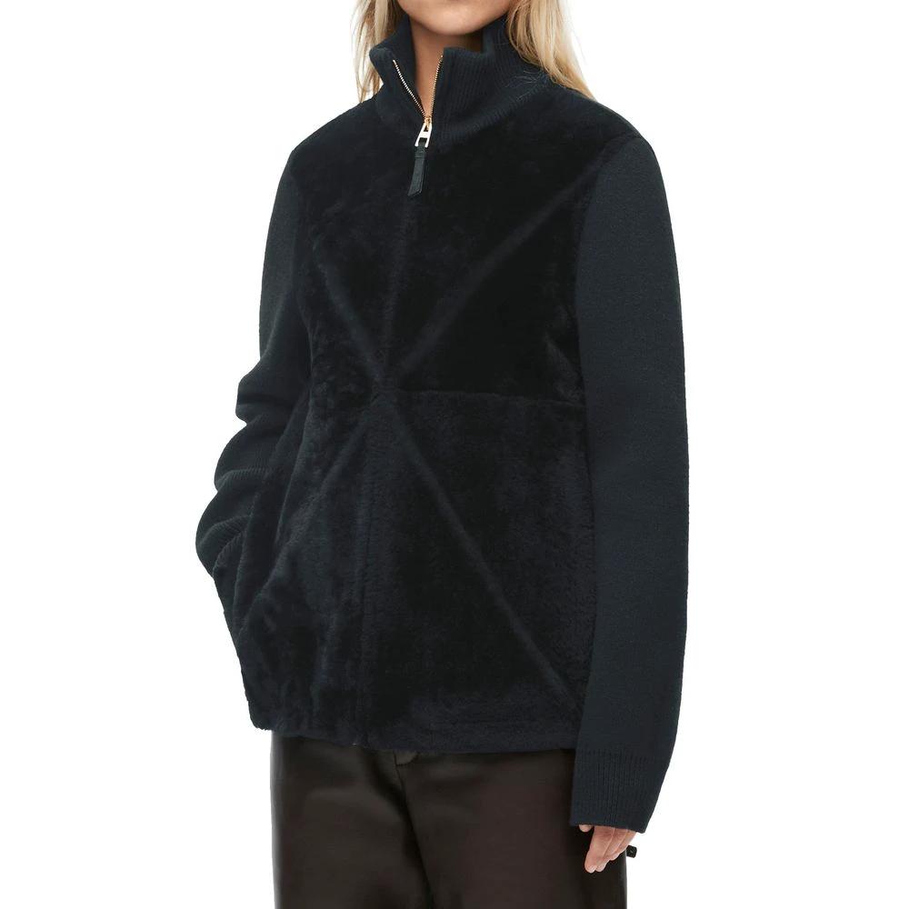 Women’s Black Shearling Coat – Loewe Lamb Fur Zip-Up Designer Jacket