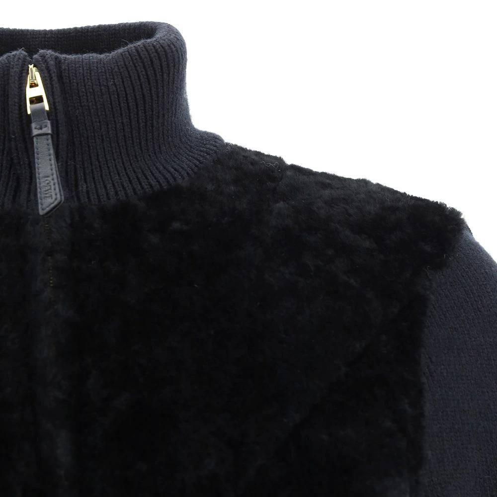 Women’s Black Shearling Coat – Loewe Lamb Fur Zip-Up Designer Jacket