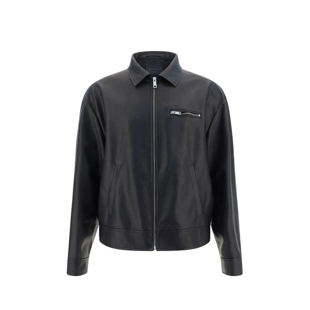 Veste noire en cuir homme – Prada blouson zippé en cuir d’agneau