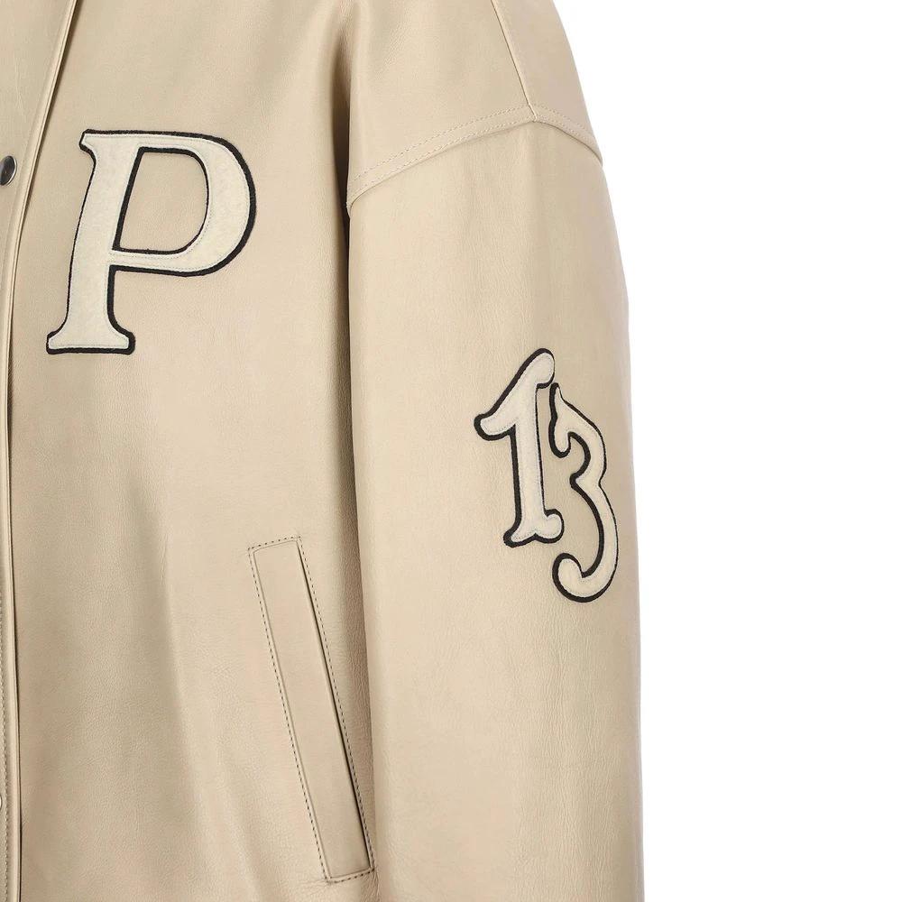 Women’s Beige Leather Bomber Jacket – Prada Calfskin Oversized Designer Jacket