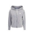 Women’s Blue Bomber Jacket – Prada Hooded Nylon Logo Plaque Zip Jacket