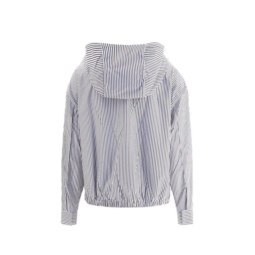 Women’s Blue Bomber Jacket – Prada Hooded Nylon Logo Plaque Zip Jacket