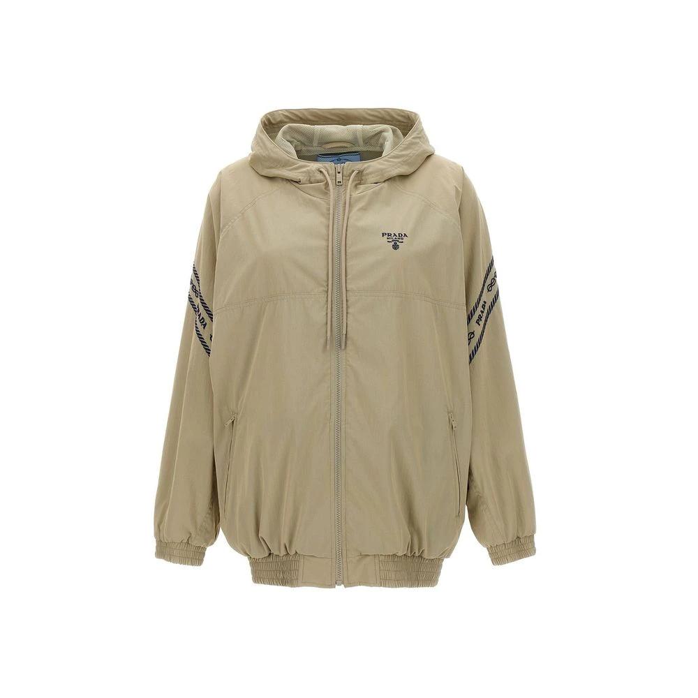 Veste shell beige femme – Prada veste à capuche coton zippée