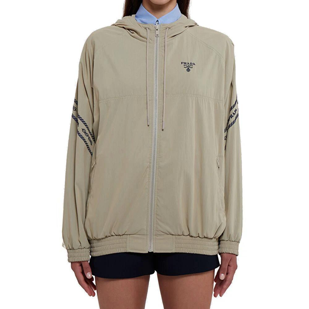 Veste shell beige femme – Prada veste à capuche coton zippée