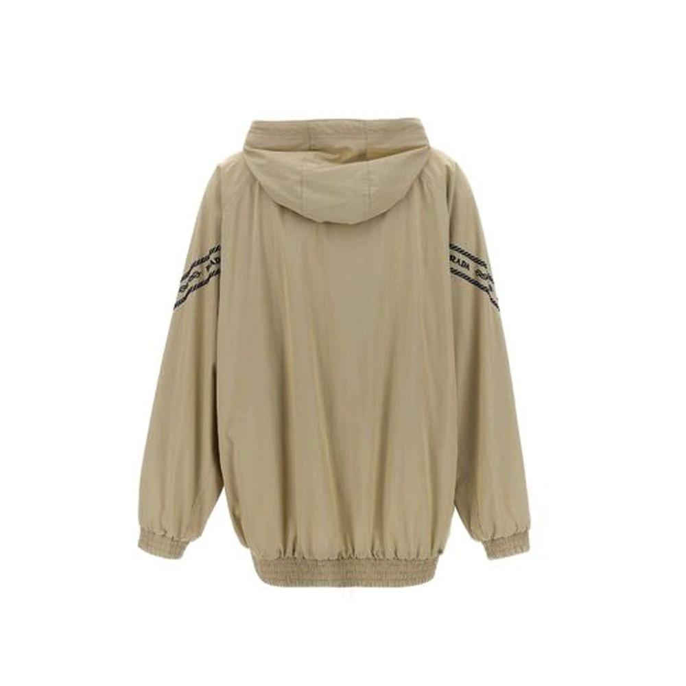Veste shell beige femme – Prada veste à capuche coton zippée