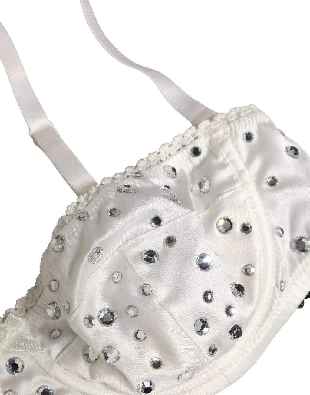 Dolce & Gabbana White Rhinestone Semi-Pad Underwire Bra Underwear