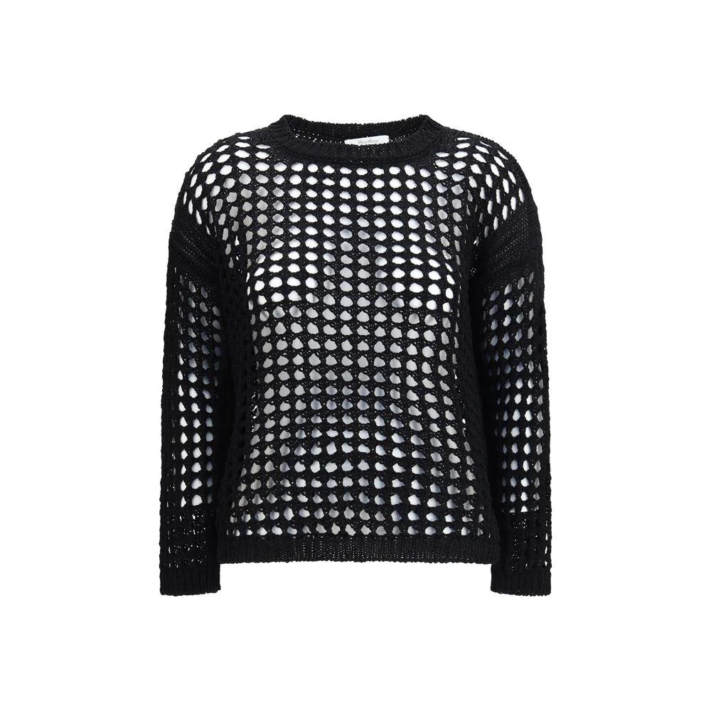 Women’s Black Linen Cotton Sweater – Max Mara Pure Open-Knit Oversized Sweater SS26