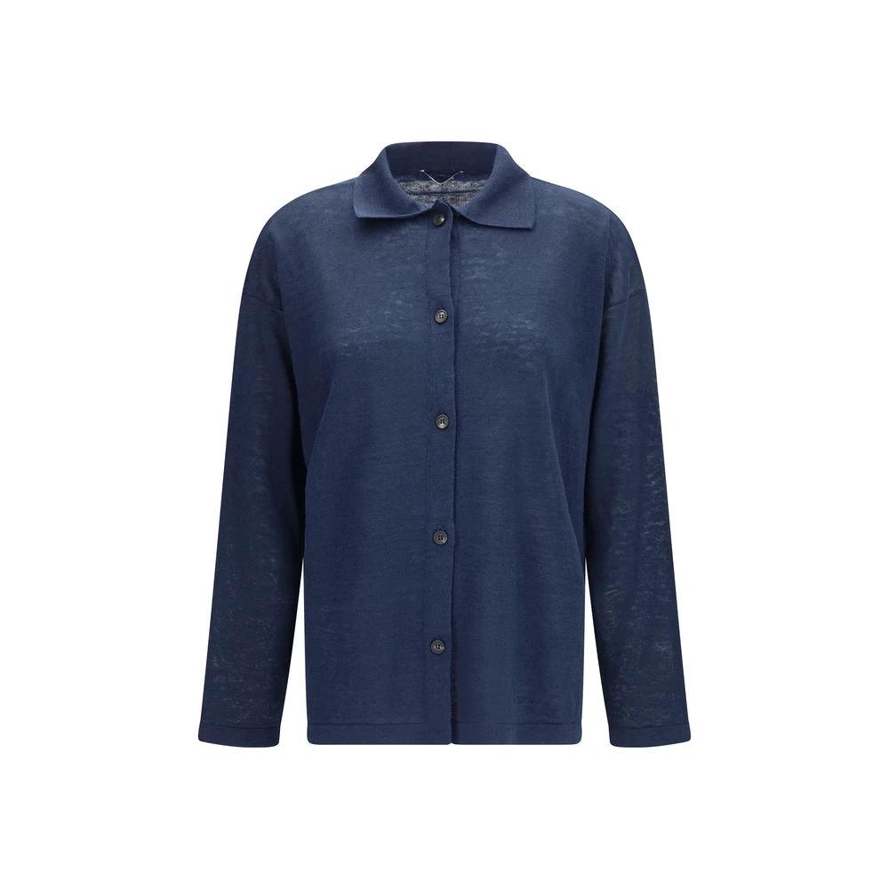 Women’s Blue Linen Cardigan – S Max Mara Ribes Button Knit SS26