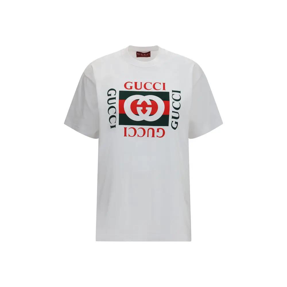 T-shirt blanc à logo pour femme – T-shirt en coton Gucci Interlocking GG PE26