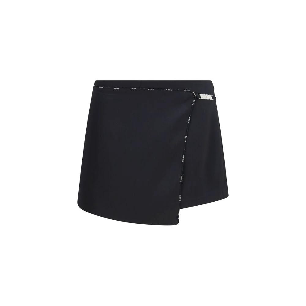 Jupe short satin noir femme – GCDS logo trim mini SS26