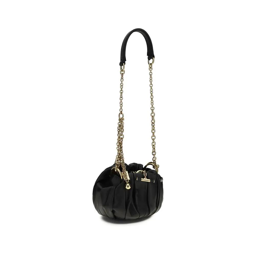 Women’s Black Pleated Leather Shoulder Bag – Chloé Plissé Chain Bag