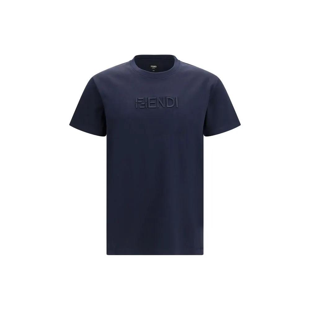 T-shirt en coton bleu pour homme – T-shirt brodé du logo Fendi FF PE26