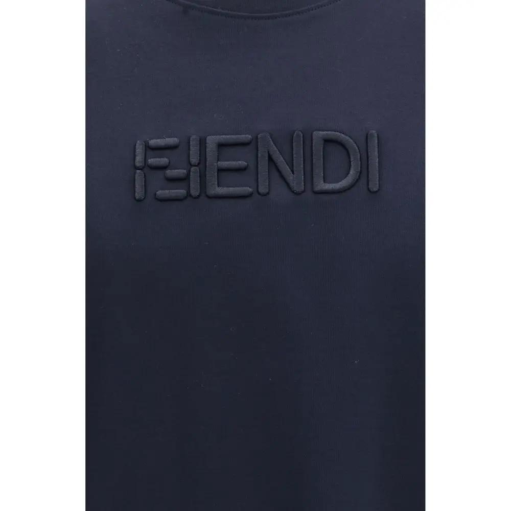 T-shirt en coton bleu pour homme – T-shirt brodé du logo Fendi FF PE26