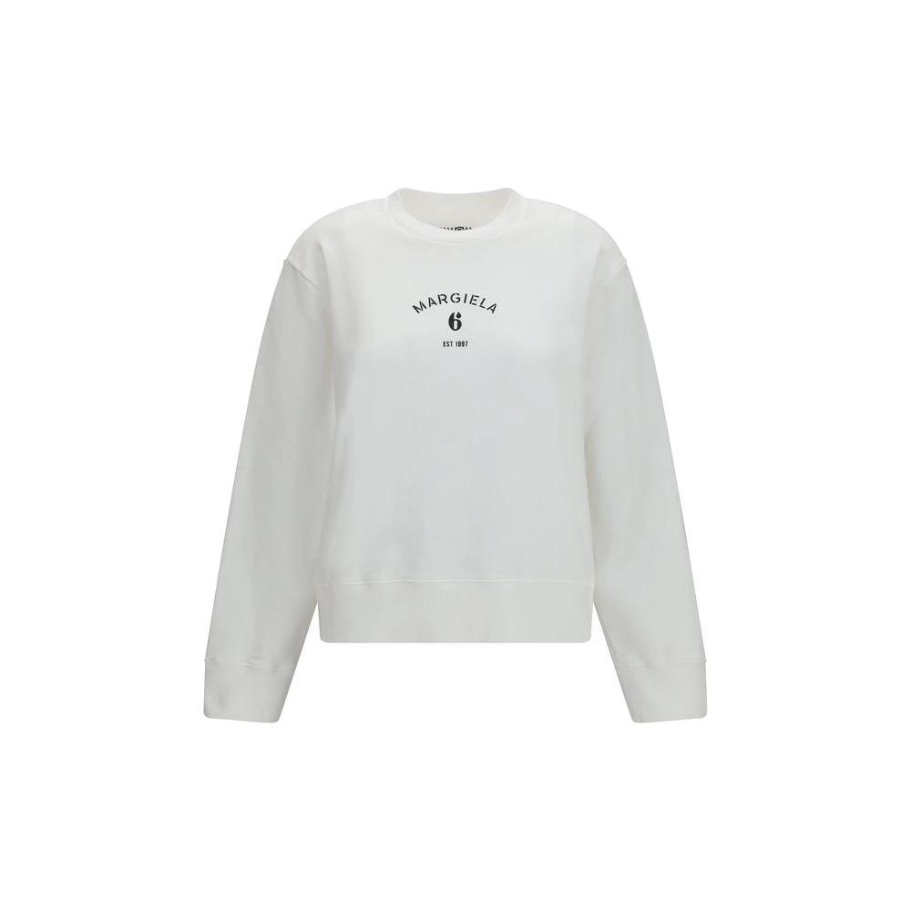 Women’s White Cotton Sweatshirt – MM6 Maison Margiela Logo Crewneck SS26