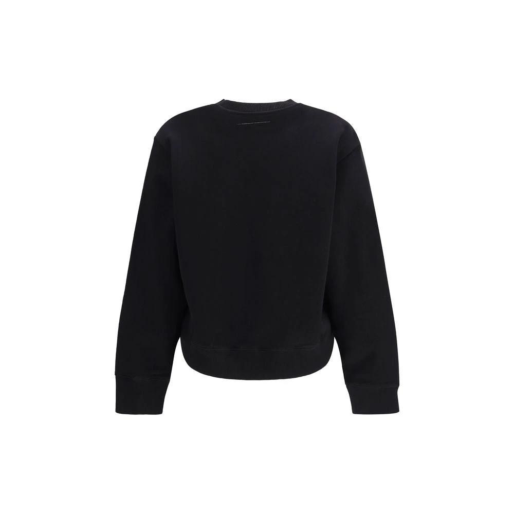 Women’s Black Cotton Sweatshirt – MM6 Maison Margiela Logo Crewneck SS26