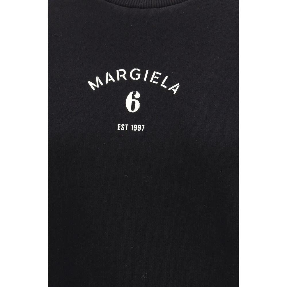 Women’s Black Cotton Sweatshirt – MM6 Maison Margiela Logo Crewneck SS26