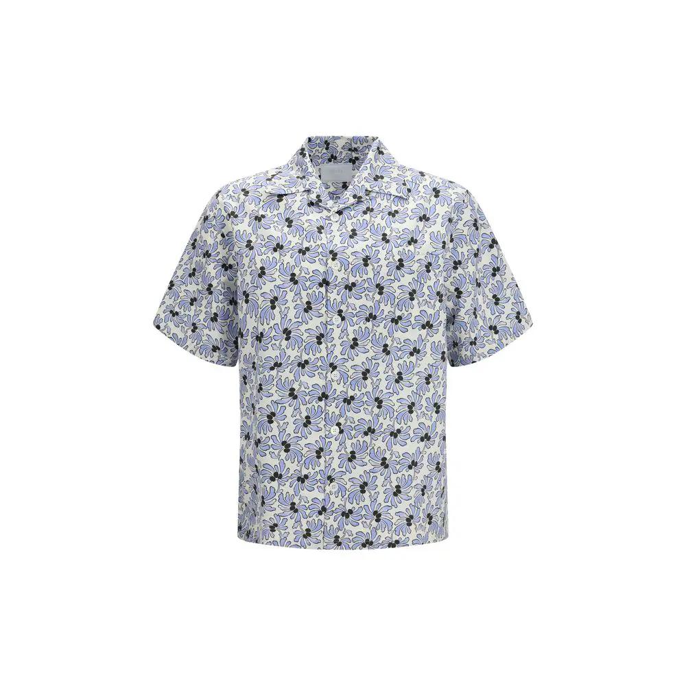 Men’s Floral Cotton Shirt – Prada Bowling Collar Silk Blend Designer Shirt SS26
