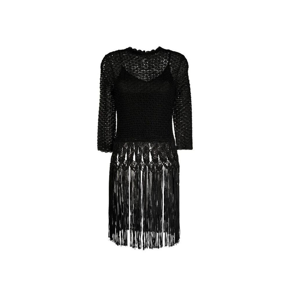Women’s Black Viscose Dress – Zimmermann Fringe Detail Designer Dress