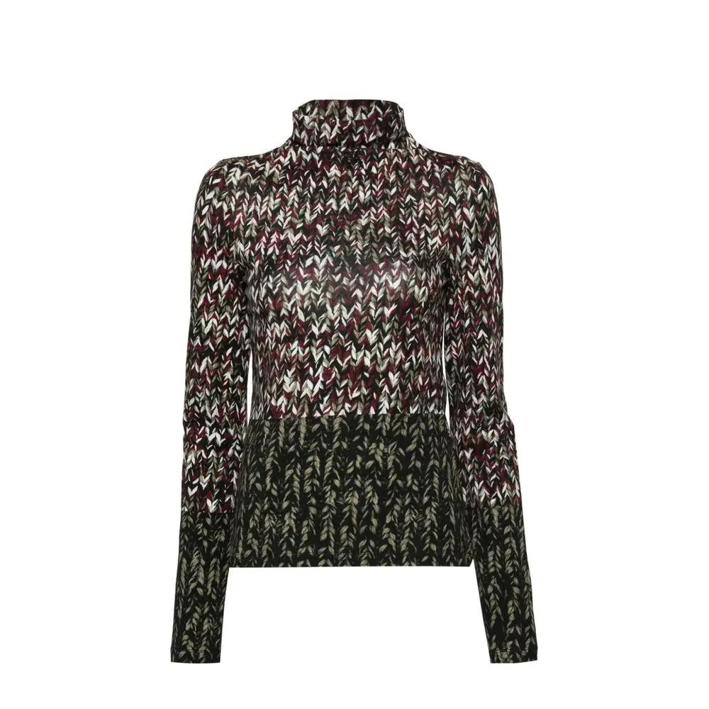 Women’s Bicolor Cotton T-Shirt – Loewe Anagram High Neck Long Sleeve Top
