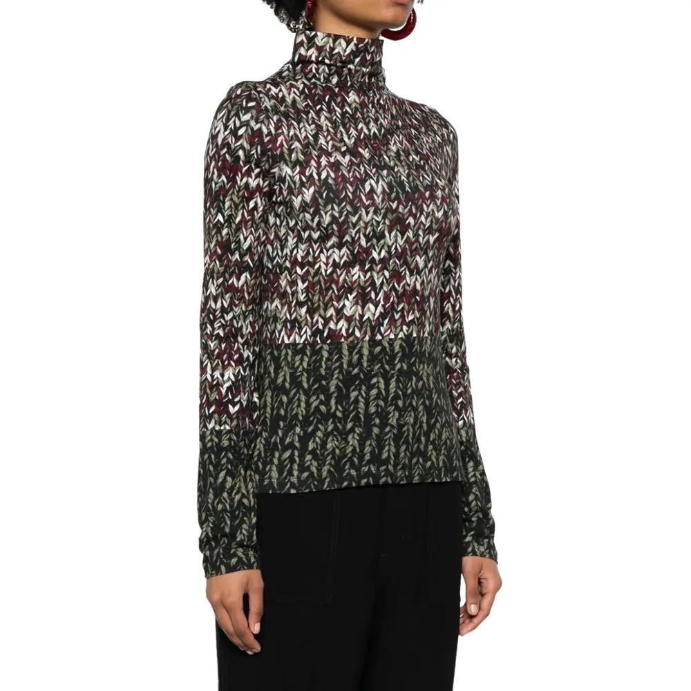 Women’s Bicolor Cotton T-Shirt – Loewe Anagram High Neck Long Sleeve Top