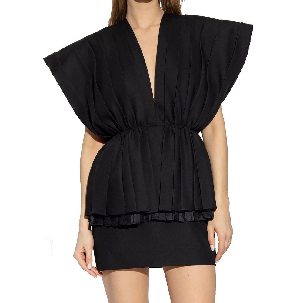 Robe noire en laine femme – Gucci robe élégante col V manches courtes