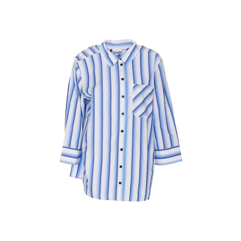 Women’s Blue Pattern Cotton Shirt – Ganni Oversized Logo Designer Shirt