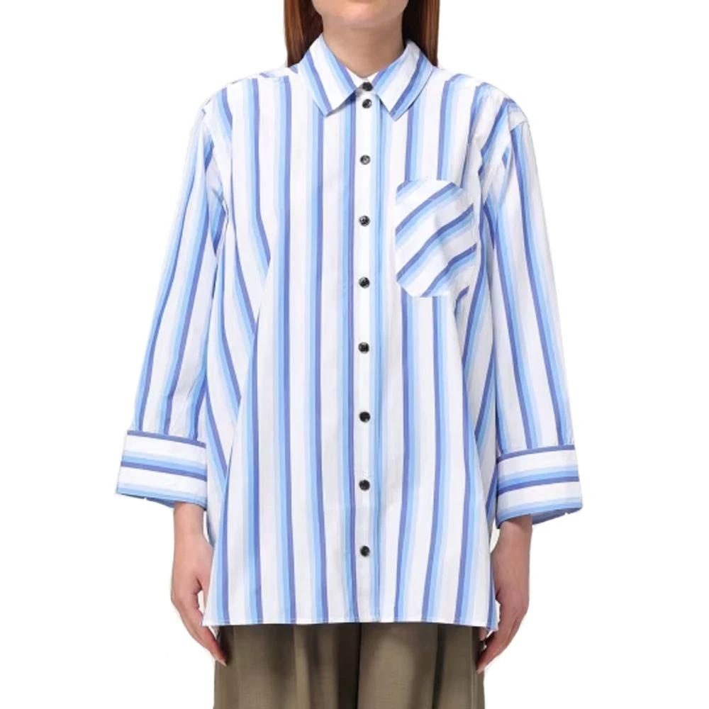 Women’s Blue Pattern Cotton Shirt – Ganni Oversized Logo Designer Shirt