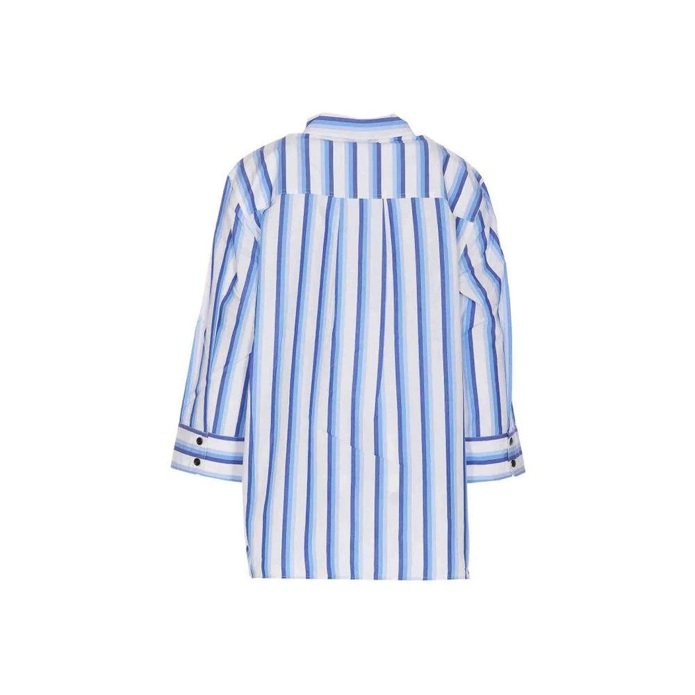 Women’s Blue Pattern Cotton Shirt – Ganni Oversized Logo Designer Shirt