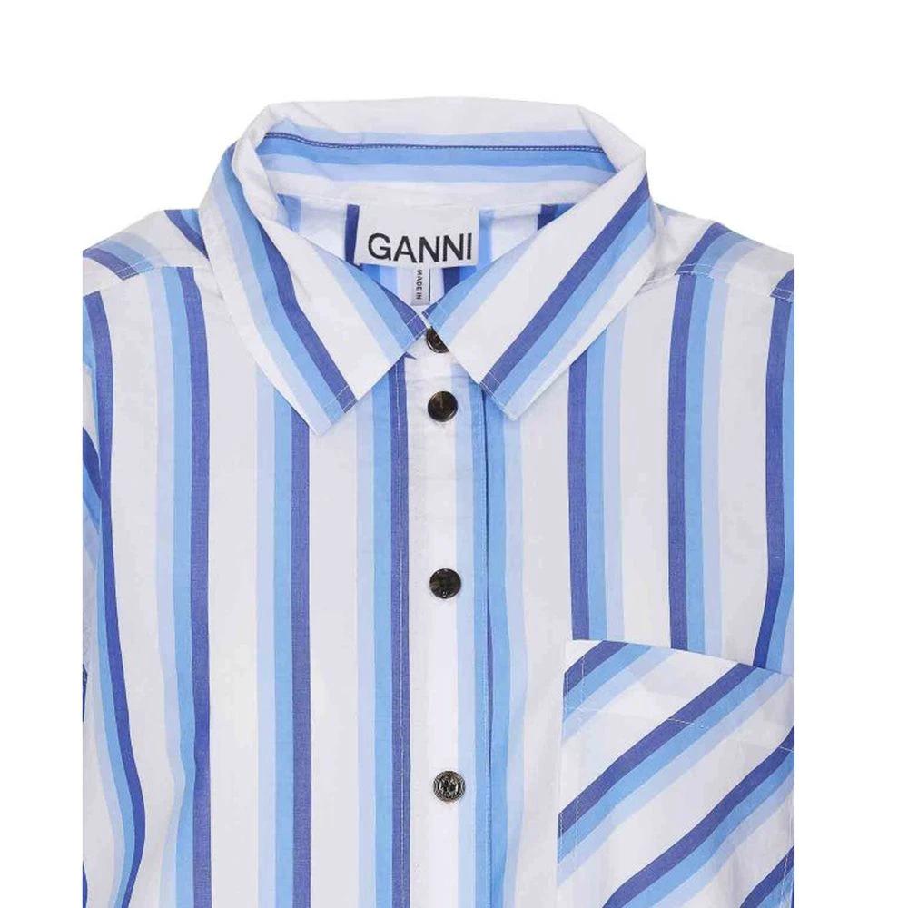 Women’s Blue Pattern Cotton Shirt – Ganni Oversized Logo Designer Shirt