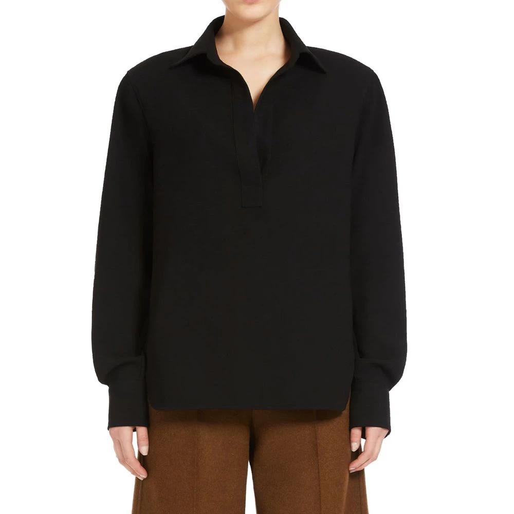Chemise noire en coton femme – Max Mara coupe ample col V élégant